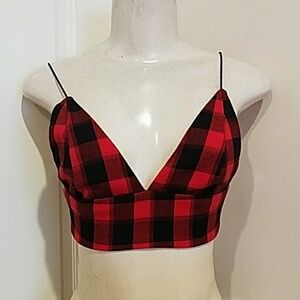 RED and Black Crop Top V neck Bra size Small